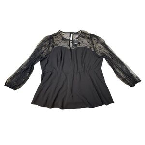 Torrid Peplum Stretch Woven Glitter Star Organza Top Black 3 3X 28 #E32767 NWT